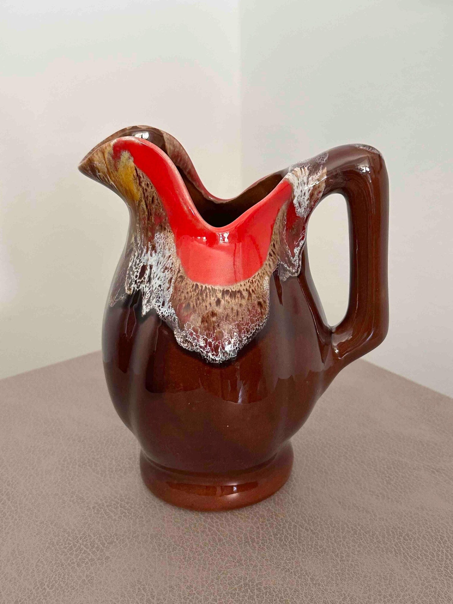 Vintage French  Vallauris Ceramic Pitcher with Lava Glaze