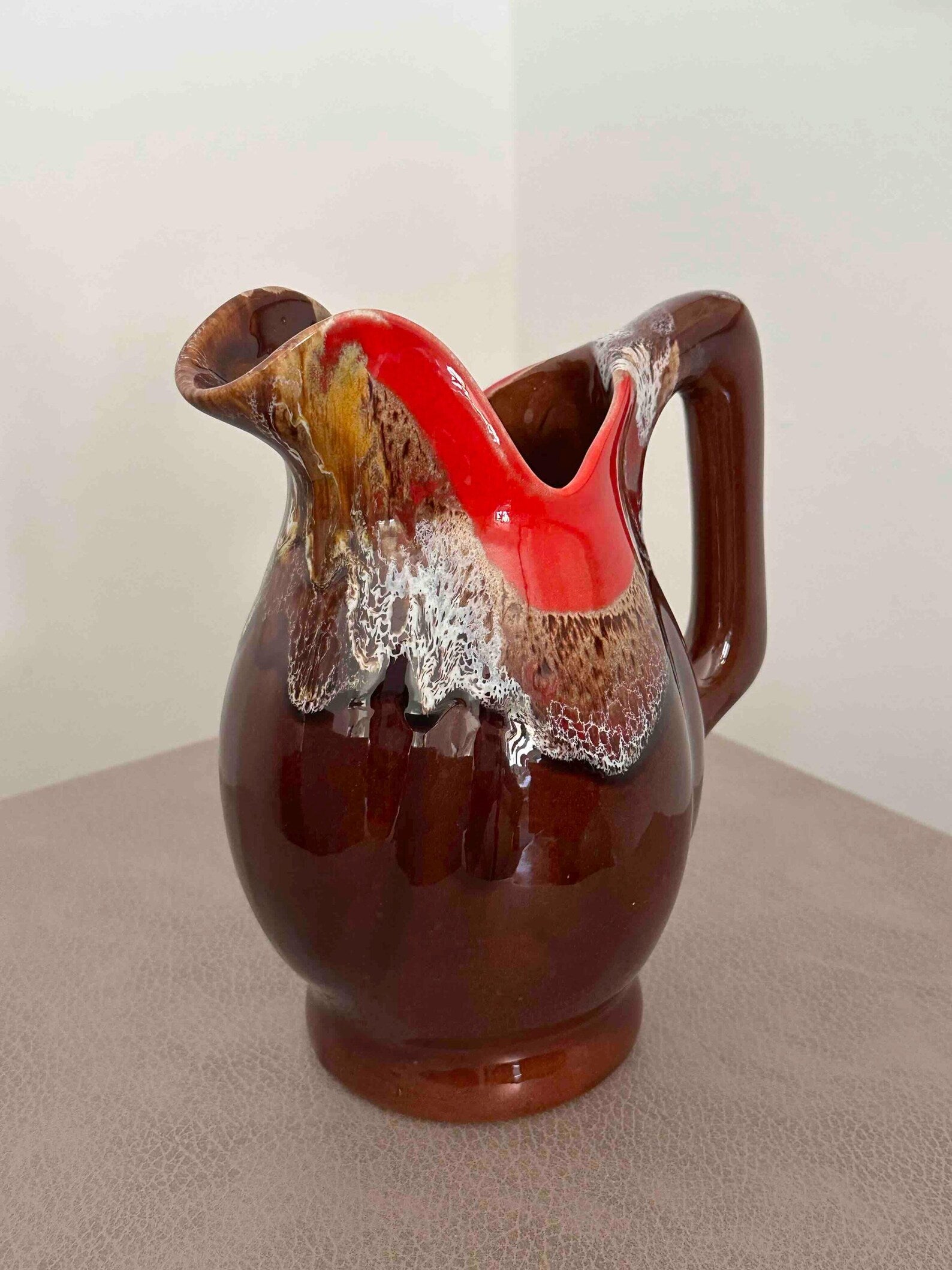 Vintage French  Vallauris Ceramic Pitcher with Lava Glaze