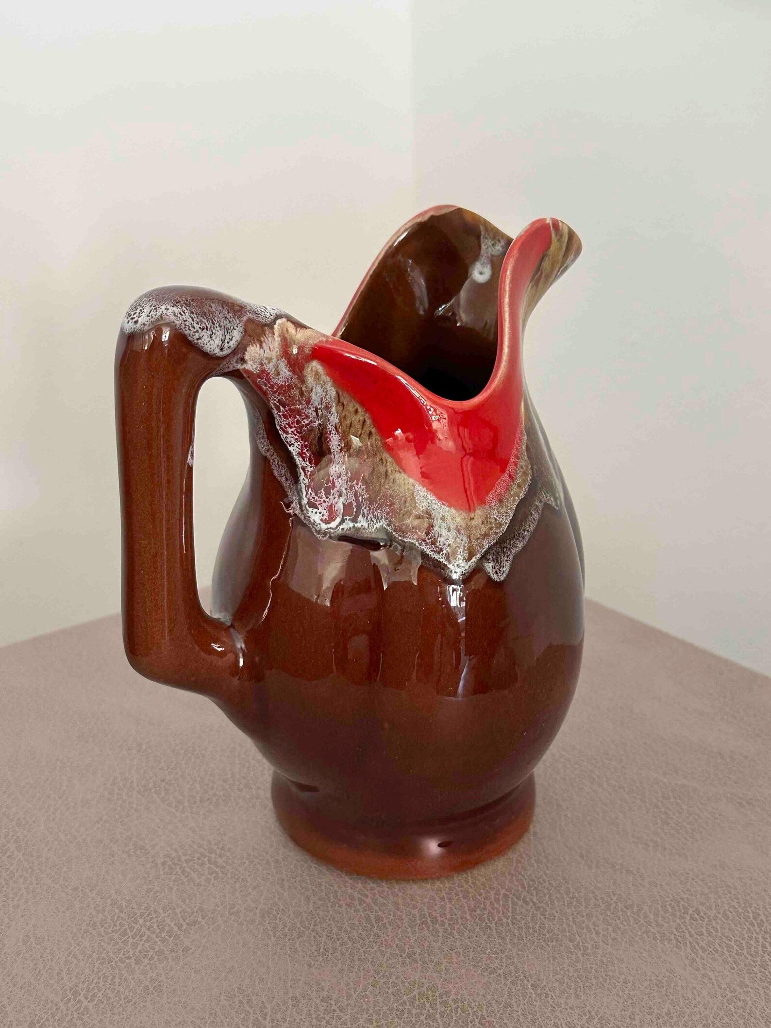 Vintage French  Vallauris Ceramic Pitcher with Lava Glaze