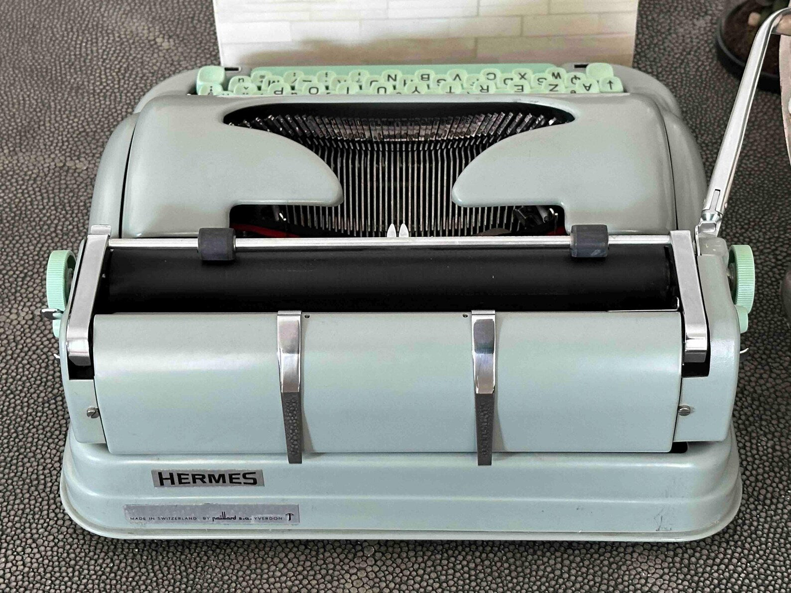 Hermes Media 3 Typewriter with Techno Pica Font, Azerty Layout, 1965, Made in Switzerland