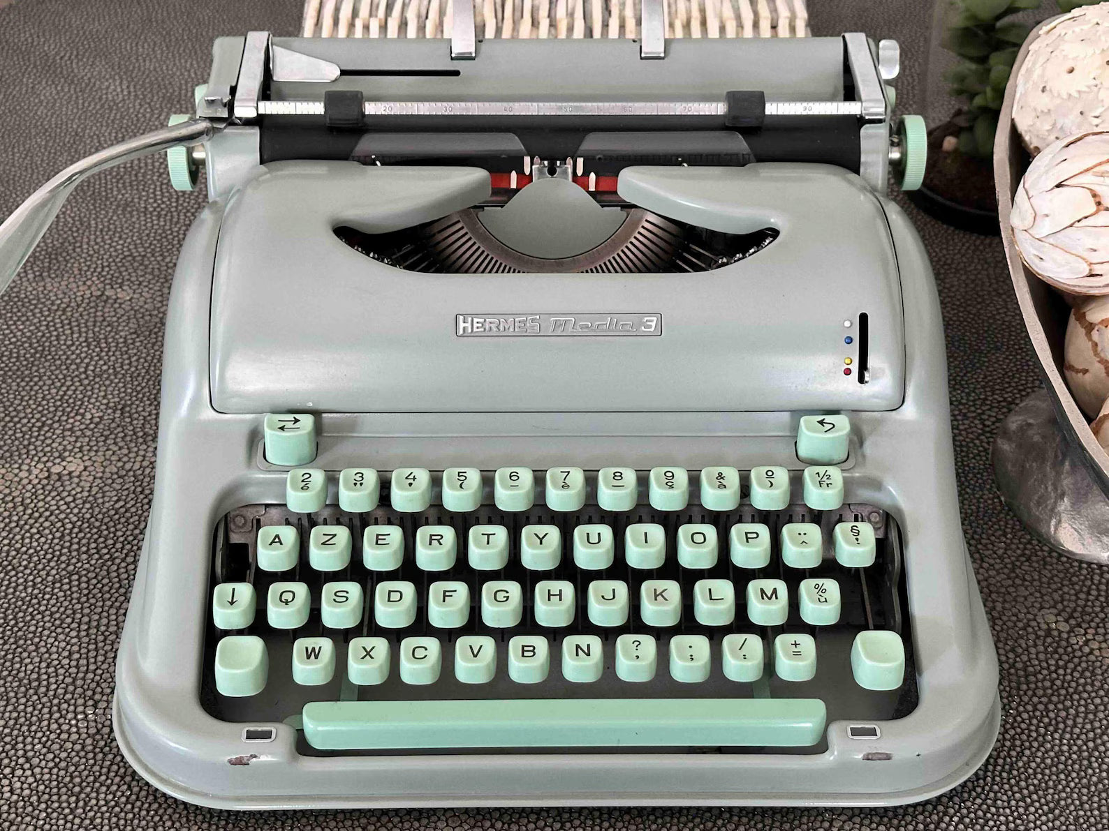 Hermes Media 3 Typewriter with Techno Pica Font, Azerty Layout, 1965, Made in Switzerland