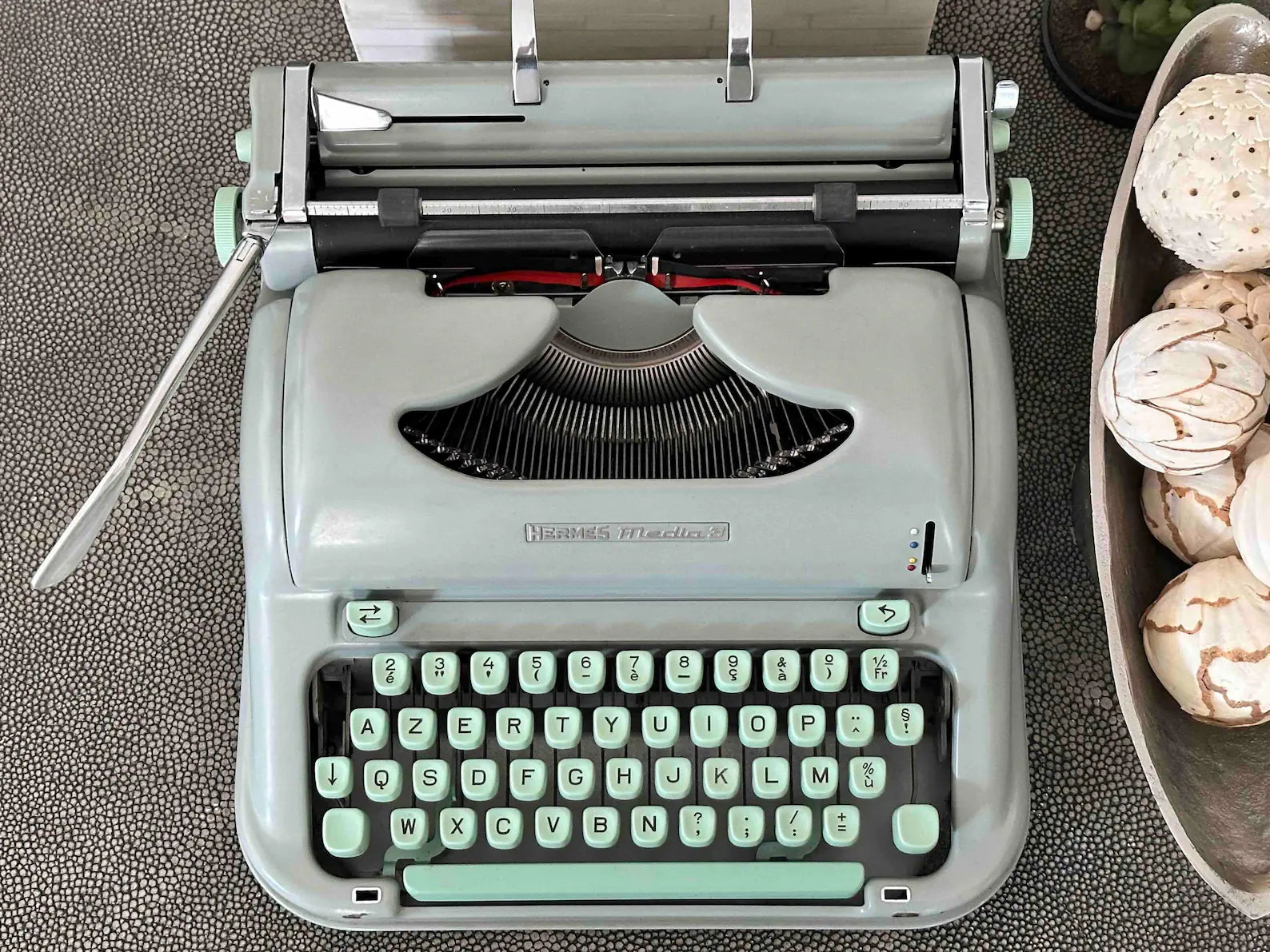Hermes Media 3 Typewriter with Techno Pica Font, Azerty Layout, 1965, Made in Switzerland