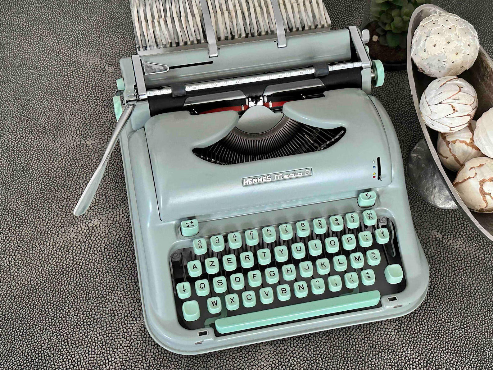 Hermes Media 3 Typewriter with Techno Pica Font, Azerty Layout, 1965, Made in Switzerland