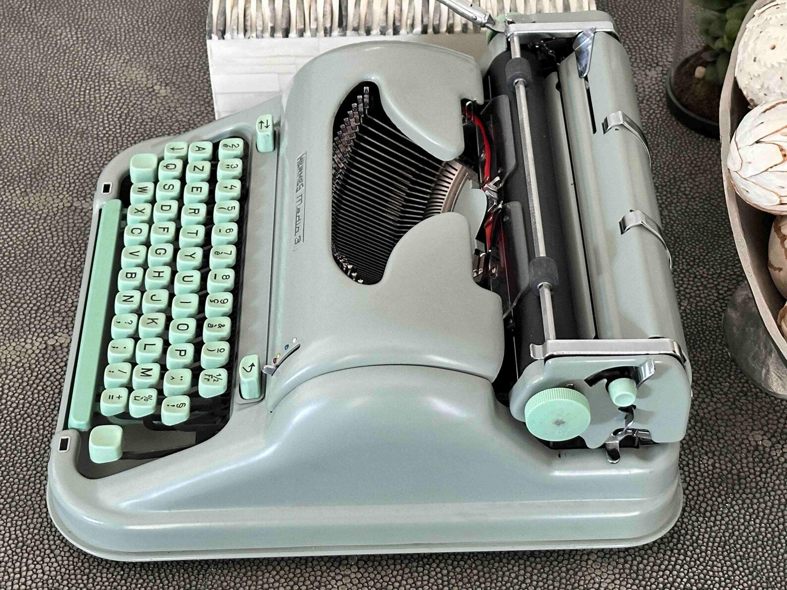 Hermes Media 3 Typewriter with Techno Pica Font, Azerty Layout, 1965, Made in Switzerland