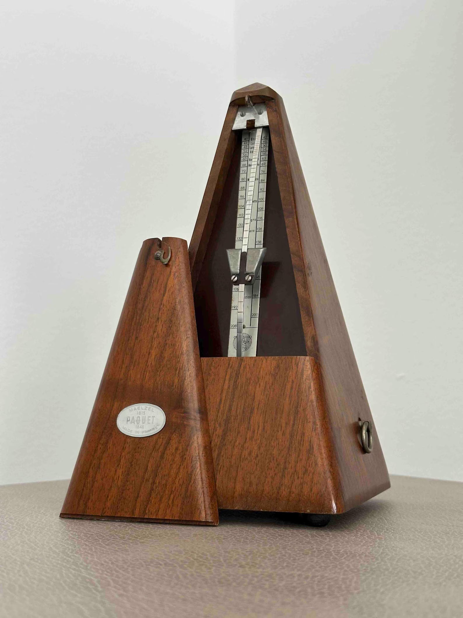Vintage French Maëlzel Paquet Metronome, 1950s, Solid Wood Case, Mechanical Wind-Up, Fully Functional