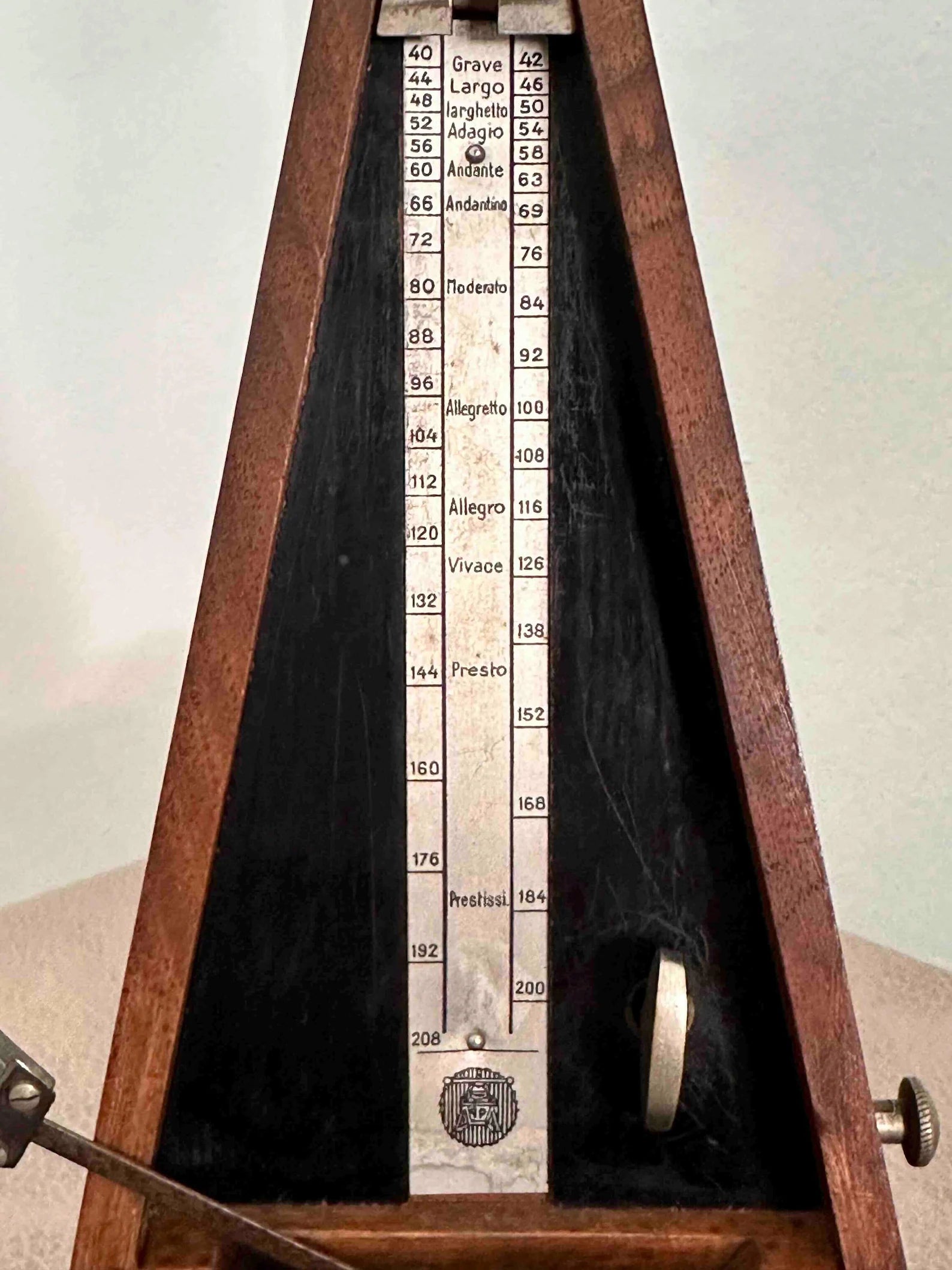 Antique French Maëlzel Paquet Metronome with Bell, 1920s, Mechanical Wind-Up, Fully Functional