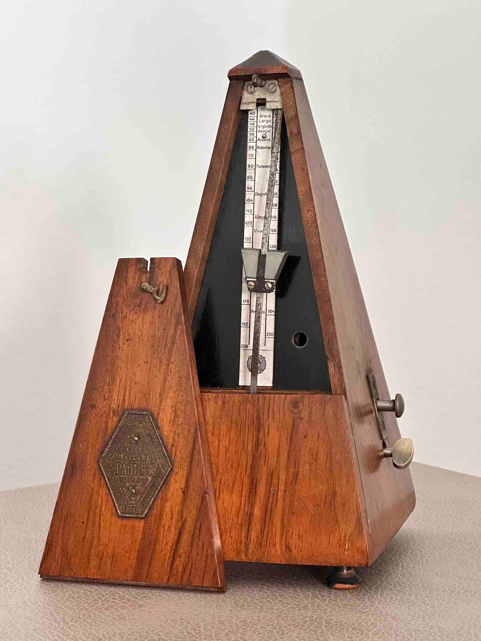 Antique French Maëlzel Paquet Metronome with Bell, 1920s, Mechanical Wind-Up, Fully Functional