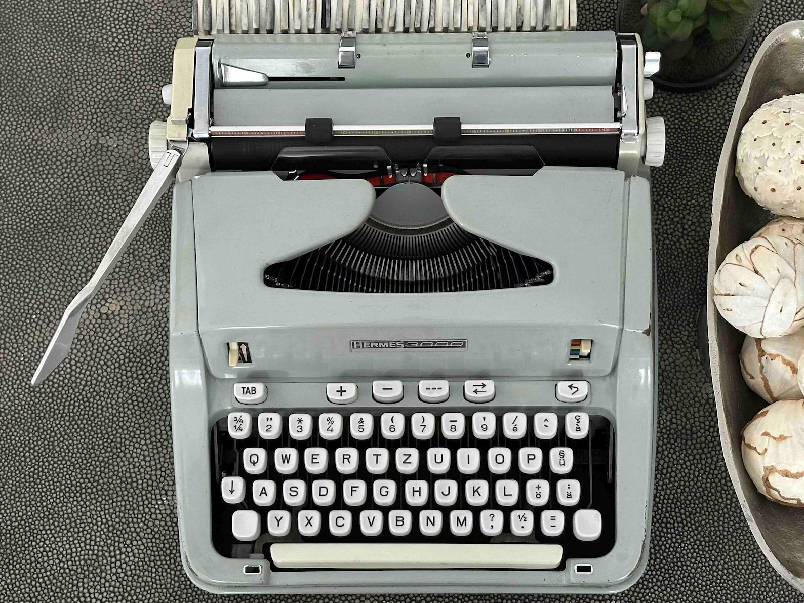 Hermes 3000 Typewriter with Qwertz Layout, 1968, Made in Switzerland, Fully Functional