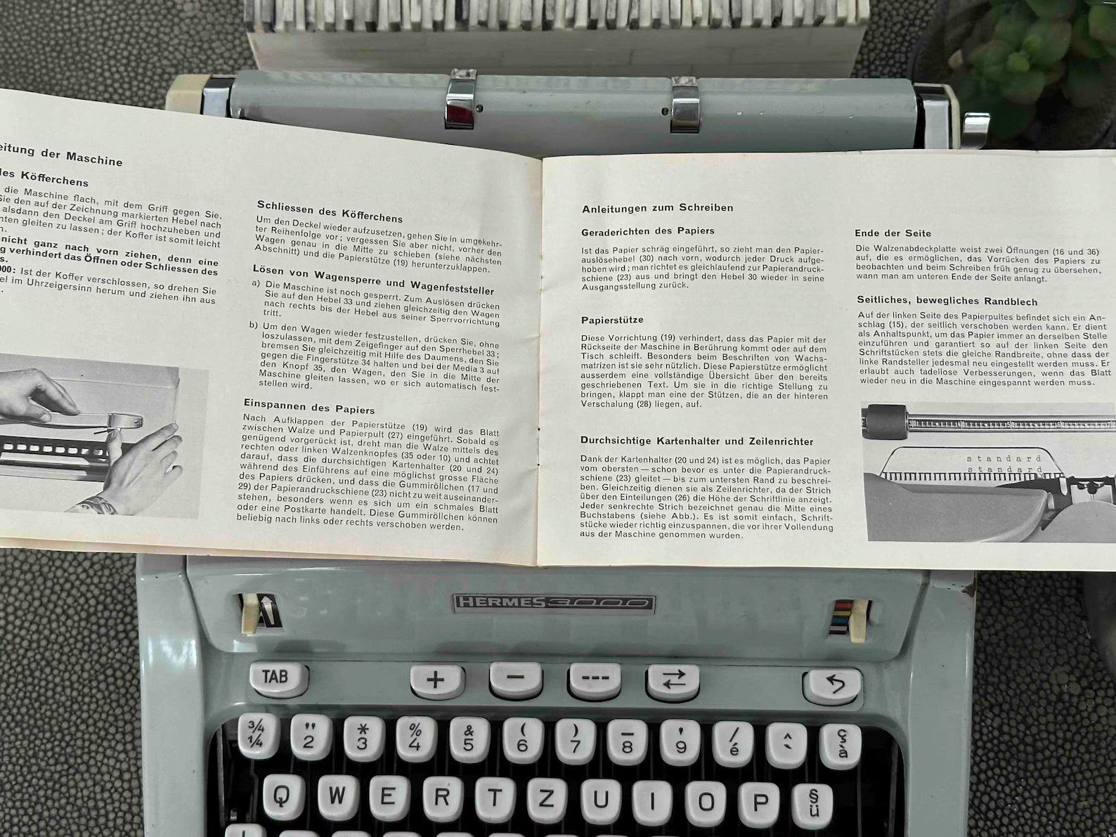 Hermes 3000 Typewriter with Qwertz Layout, 1968, Made in Switzerland, Fully Functional