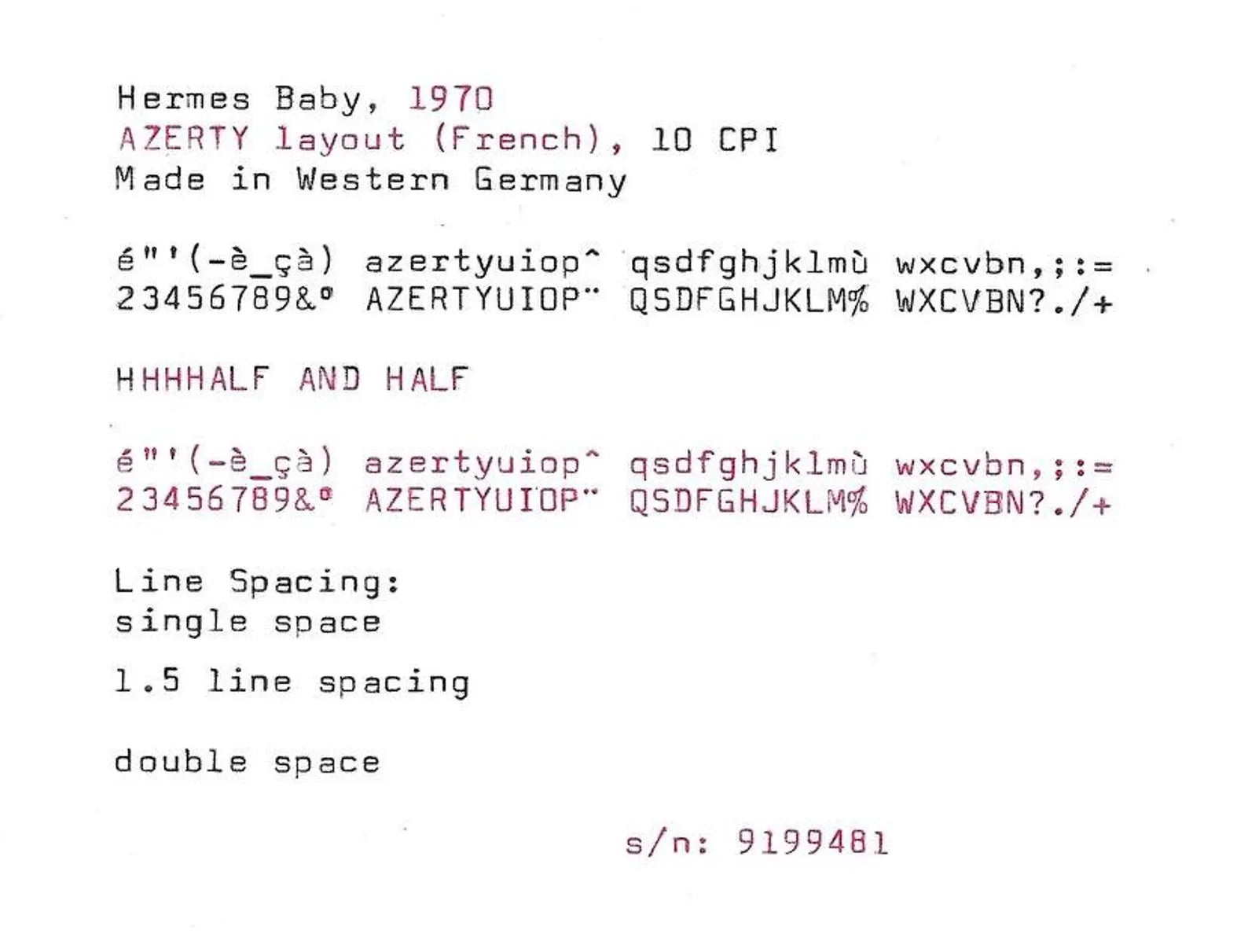 Hermes Baby Typewriter with Azerty Layout and Techno Pica Font, 1970, Fully Functional