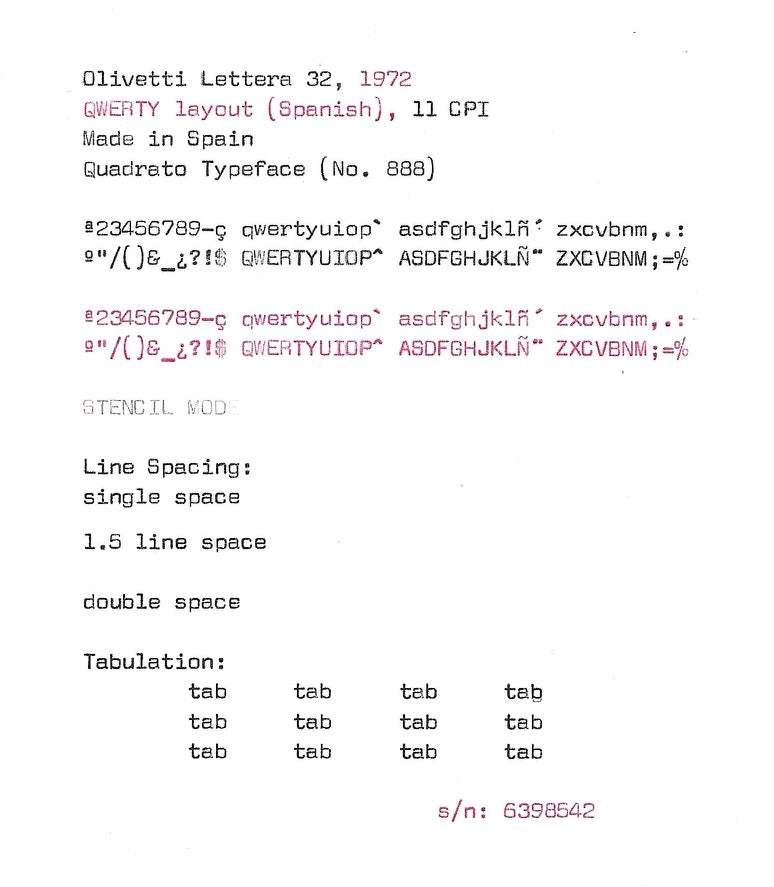 RARE Olivetti Lettera 32 Typewriter with Quadrato Font and Qwerty Layout, 1972, Fully Functional